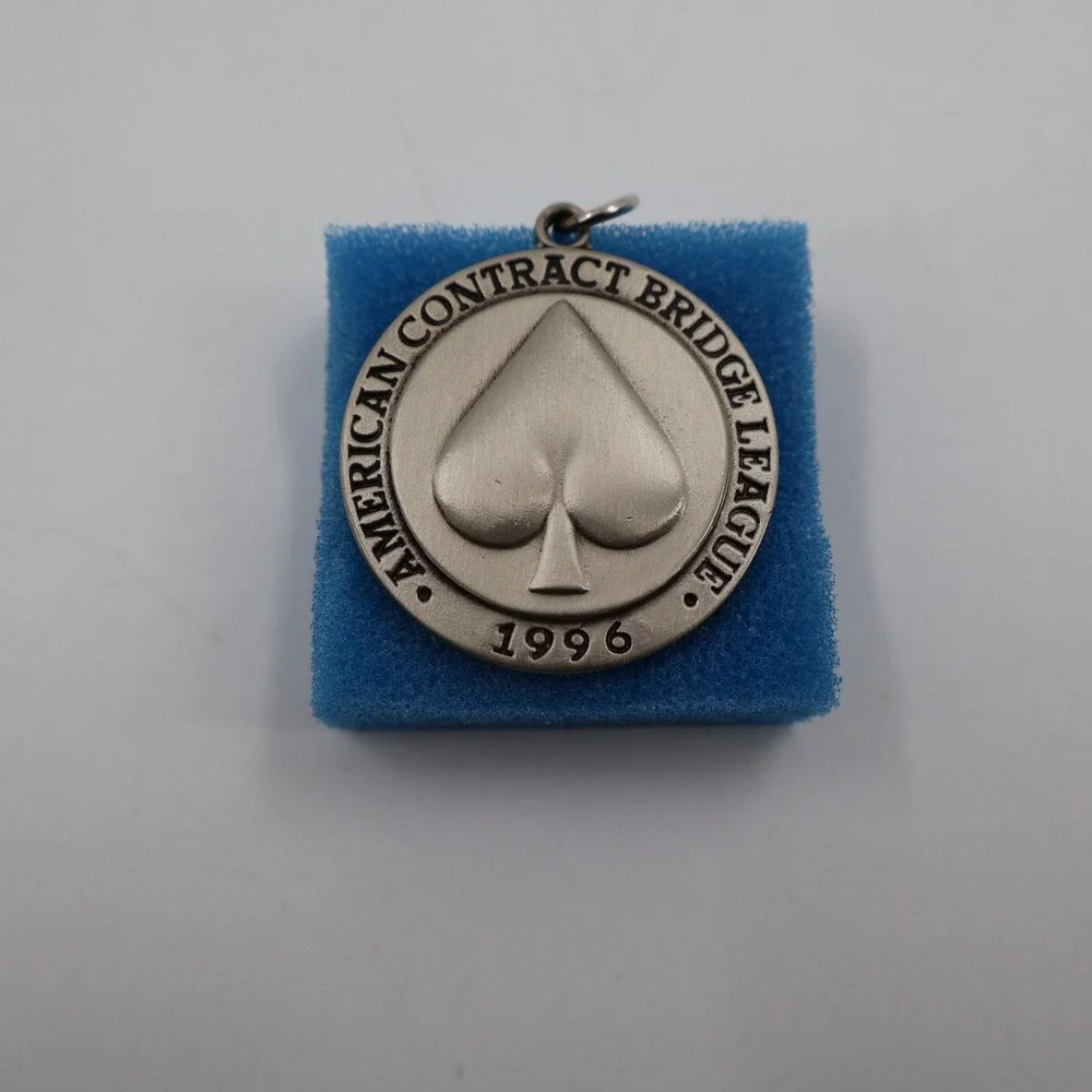 ACBL Award Pendant Unisex 1 Inch Silver 1996 Unit Class IV Bridge Medal